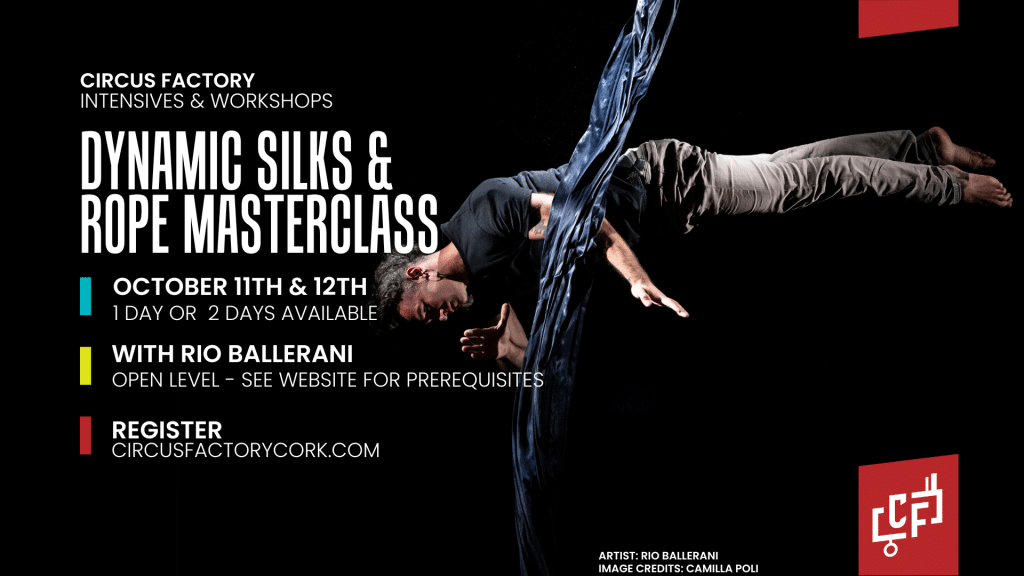 Man doing aerial silks. Circus Factory